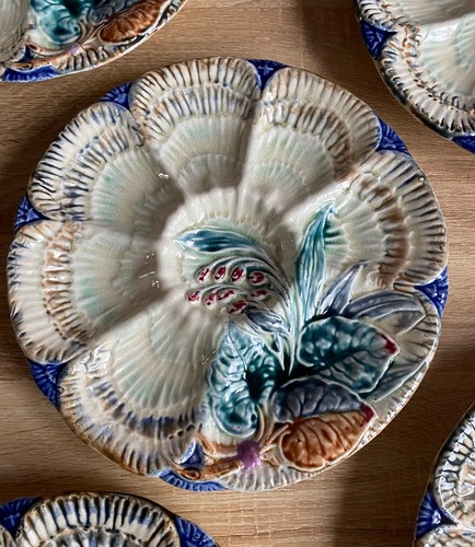 Antique majolica oyster plate - majolica,